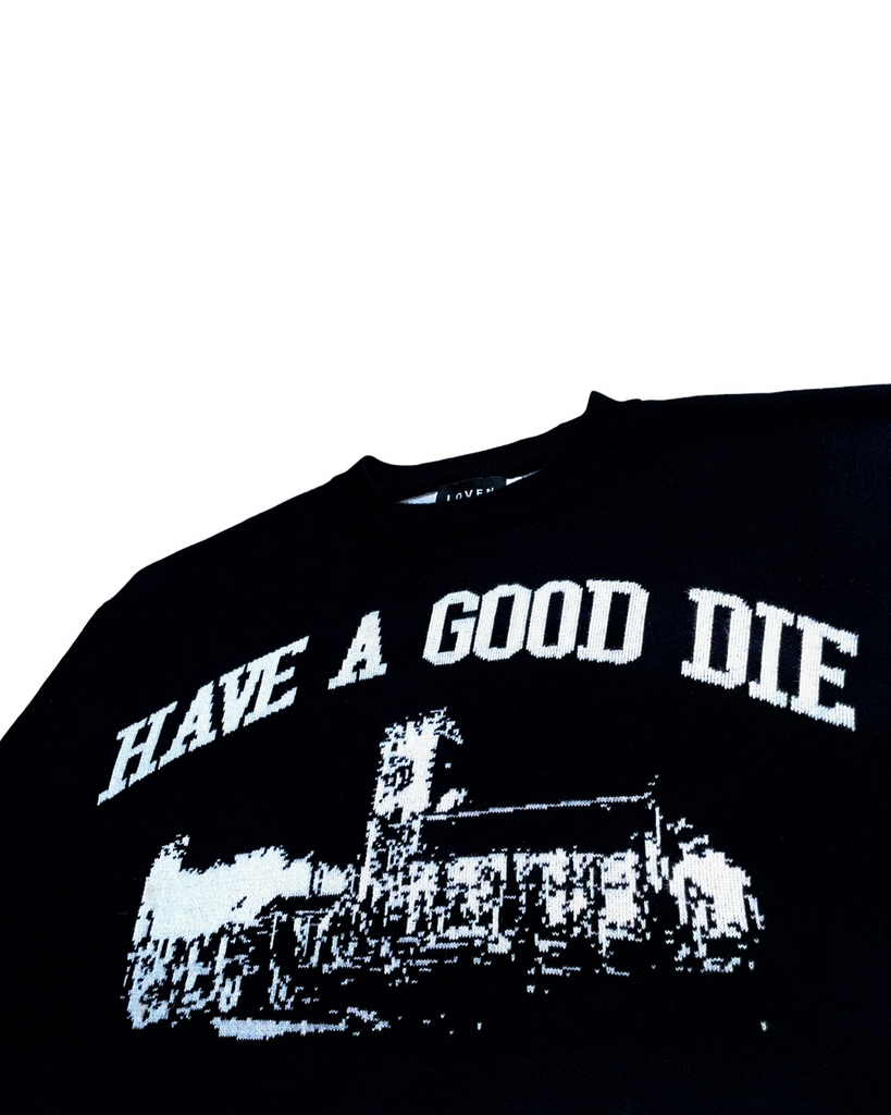 'HAVE A GOOD DIE' knitted sweater